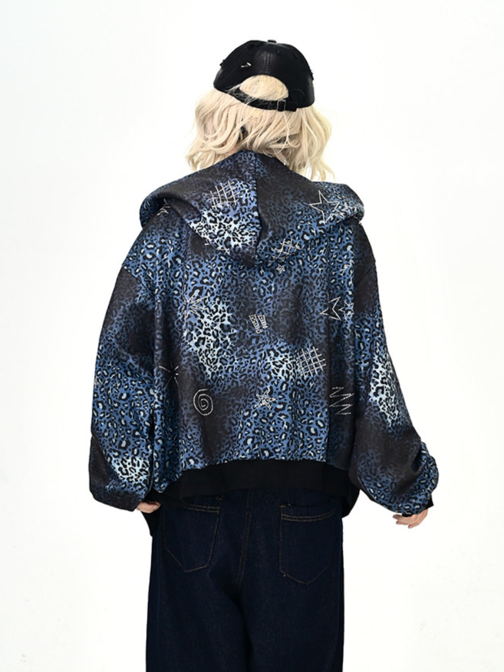 Women's Graffiti Print Zip-Up Hoodie Top