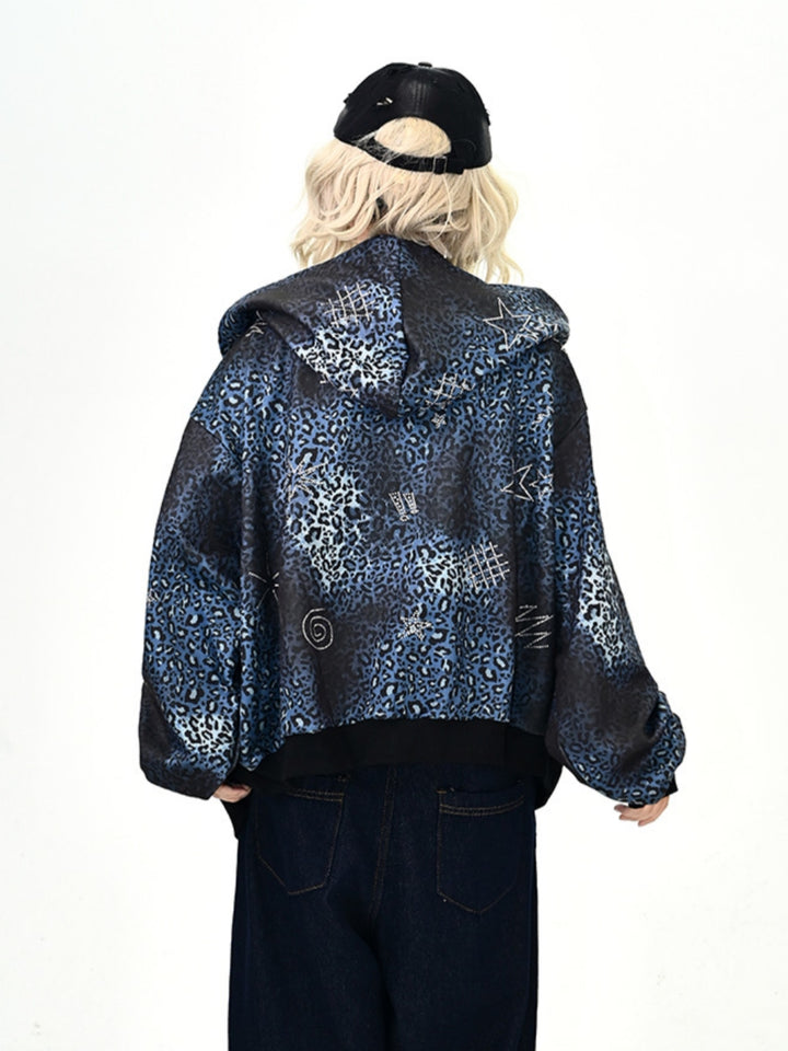 Women's Graffiti Print Zip-Up Hoodie Top
