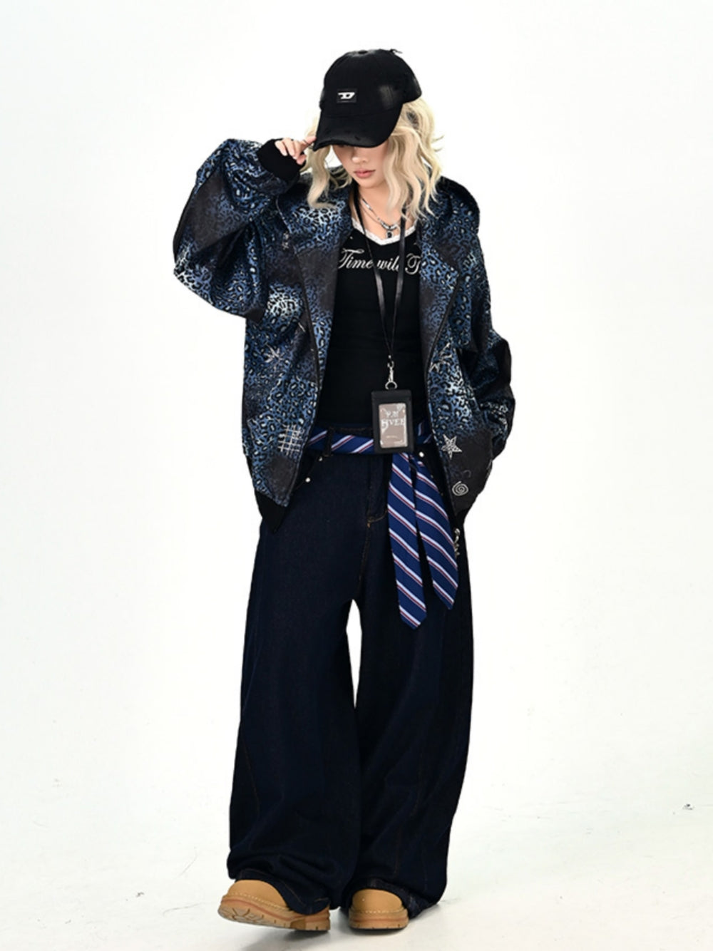 Women's Graffiti Print Zip-Up Hoodie Top