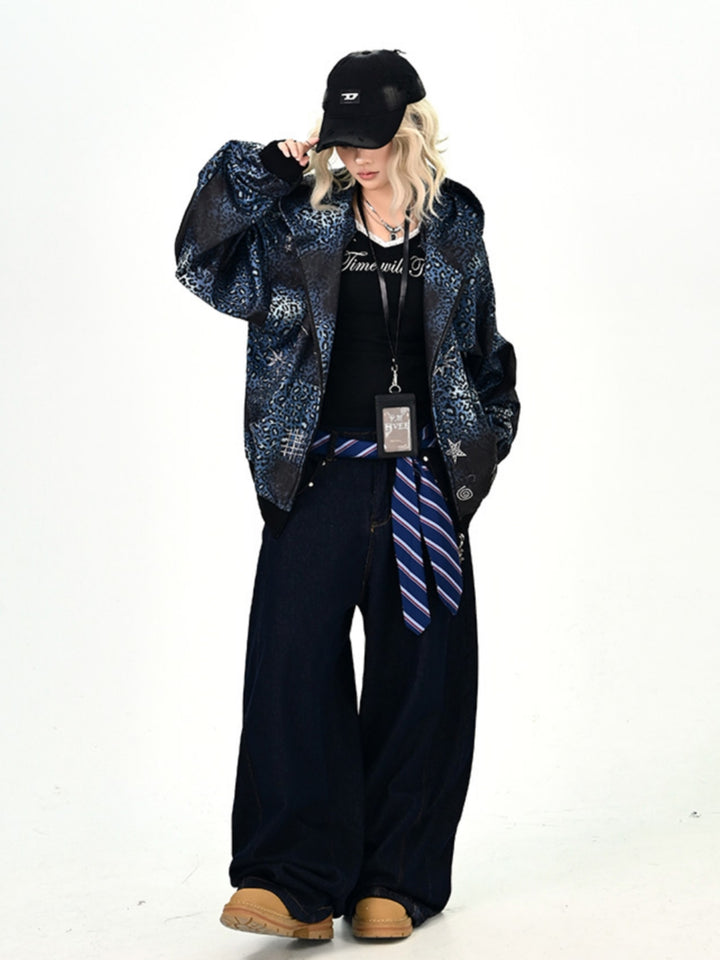 Women's Graffiti Print Zip-Up Hoodie Top