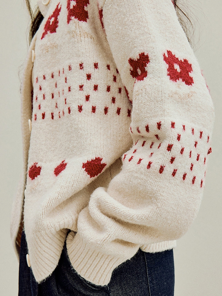 Women's Jacquard Knit Cardigan - Elegant Patterned Open Front Sweater