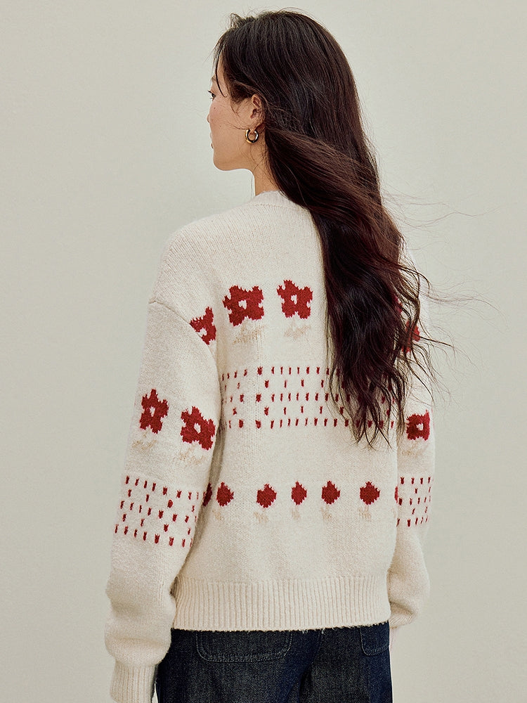 Women's Jacquard Knit Cardigan - Elegant Patterned Open Front Sweater