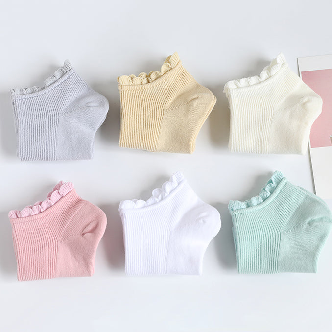 Lace Trim Spring/Summer Cotton Socks 6 Pairs/set
