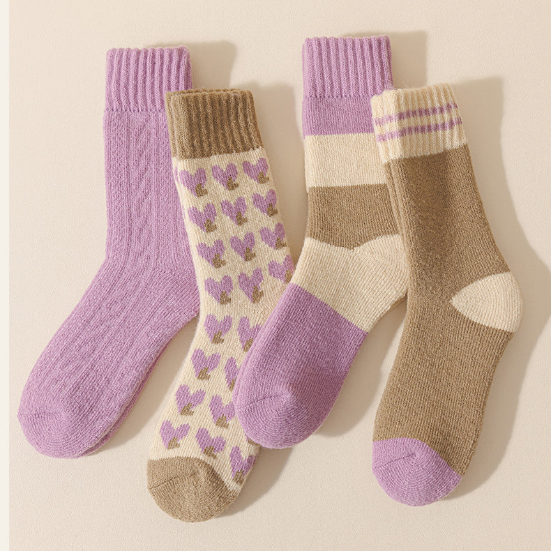 Purple Heart Thickened Autumn/Winter Socks 2 pairs / set