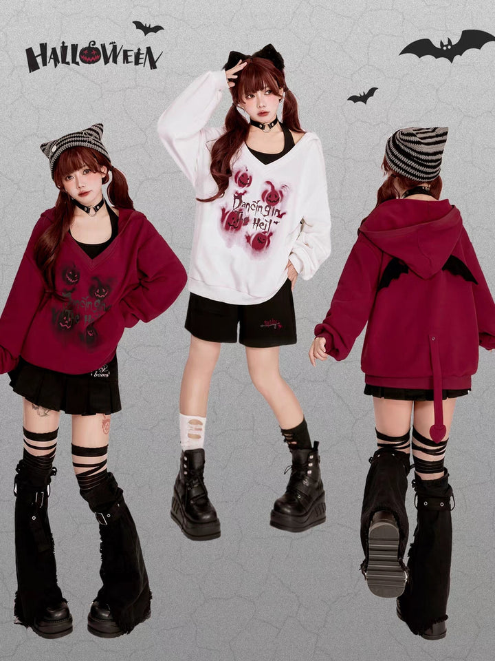 Devil Wings Letter Print Hoodie with Wings