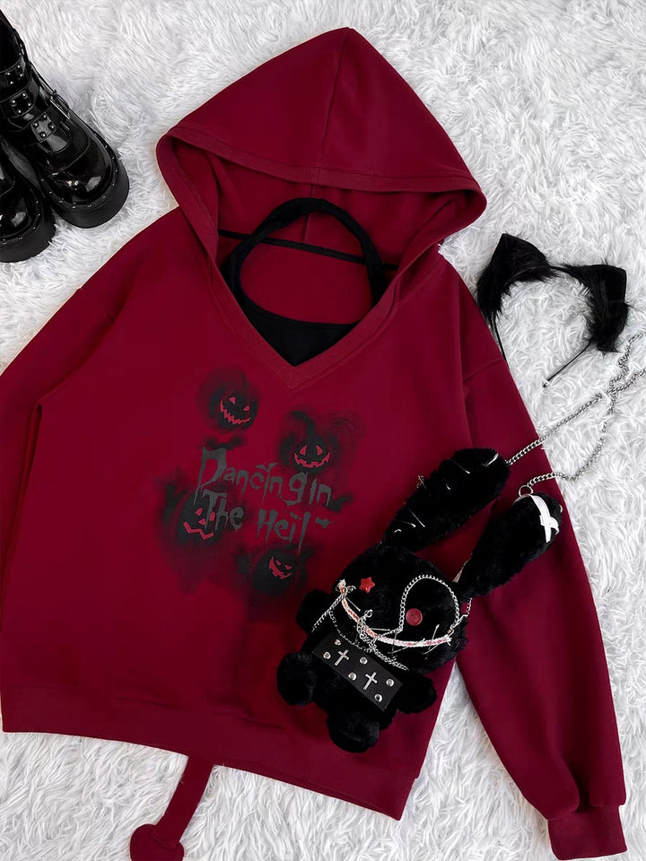 Devil Wings Letter Print Hoodie with Wings