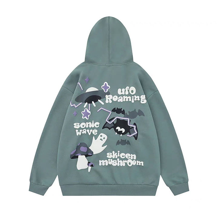 Vintage Bat Ghost Letter Print Hoodie with Pockets