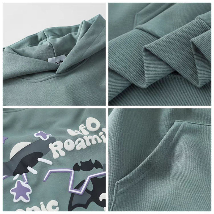 Vintage Bat Ghost Letter Print Hoodie with Pockets