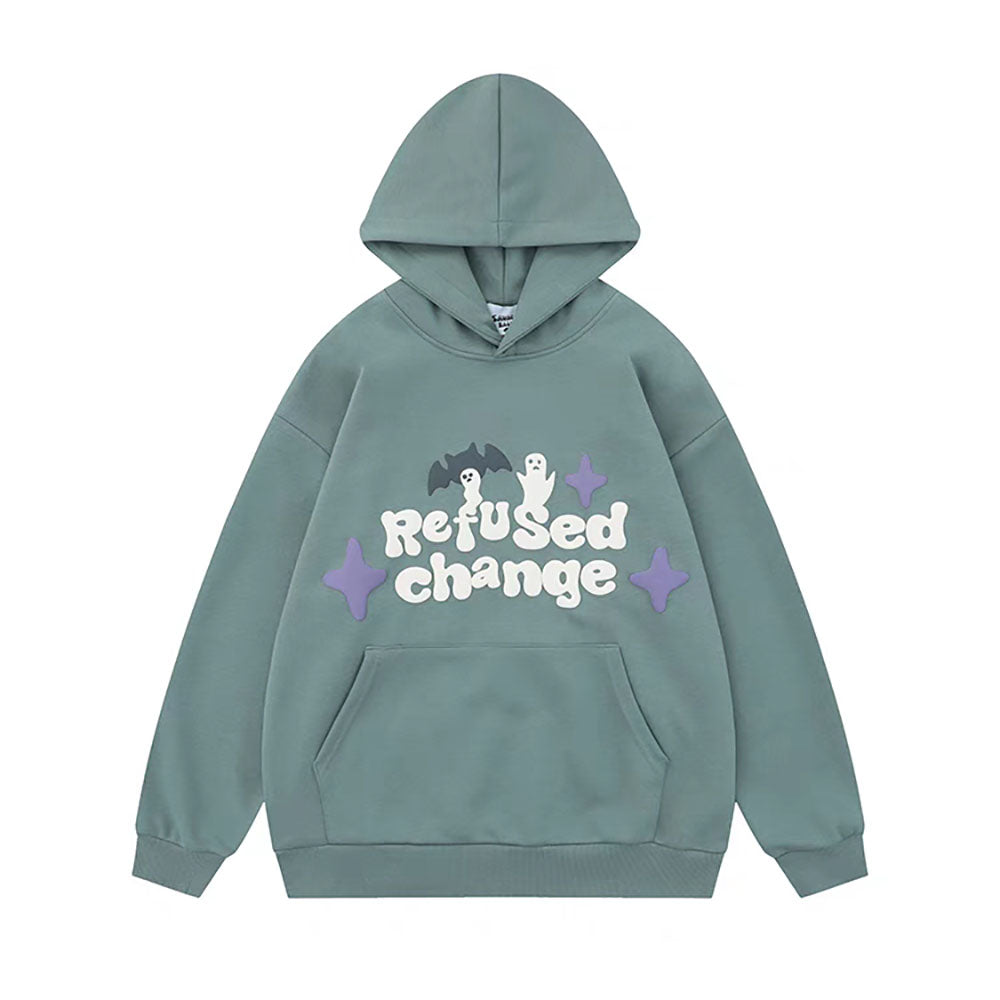 Vintage Bat Ghost Letter Print Hoodie with Pockets