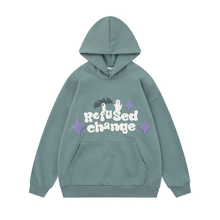 Vintage Bat Ghost Letter Print Hoodie with Pockets