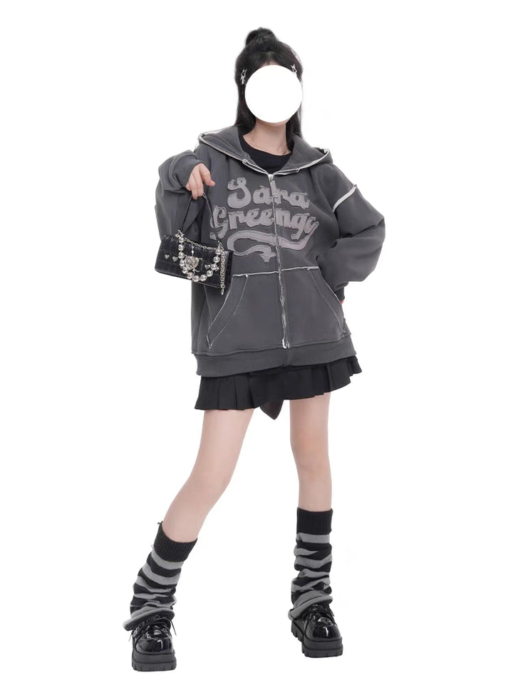 Little Devil Letter Embroidery Sweatshirt with Pockets