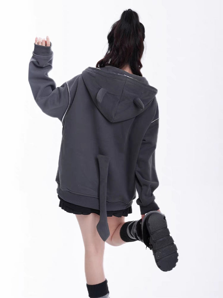 Little Devil Letter Embroidery Sweatshirt with Pockets