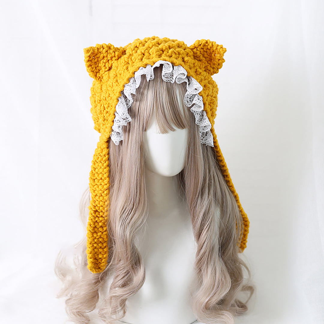 Cat Ear Bowknot Knitted Hat