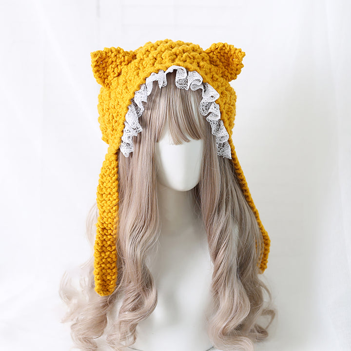 Cat Ear Bowknot Knitted Hat