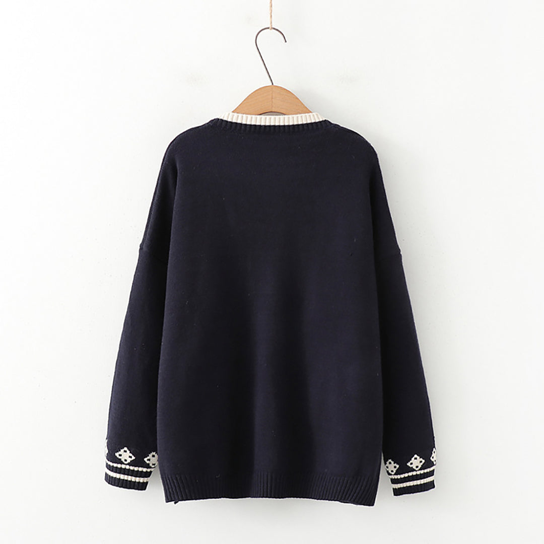 Cute Bunny V-Neck Pocket Knitted Sweater