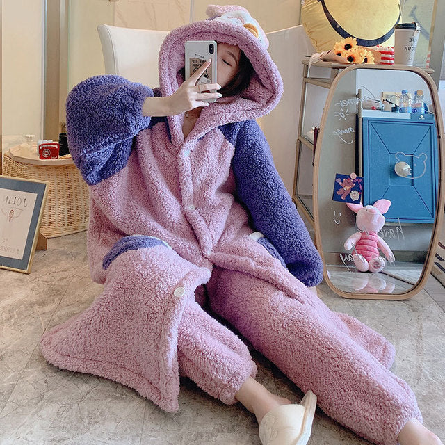 Adorkable Penguin Fluffy Hooded Night Pajamas Set