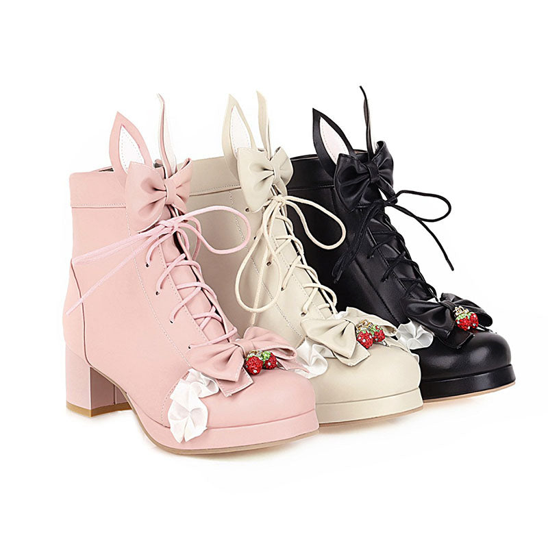 Sweet Strawberry Bunny Ears Boots