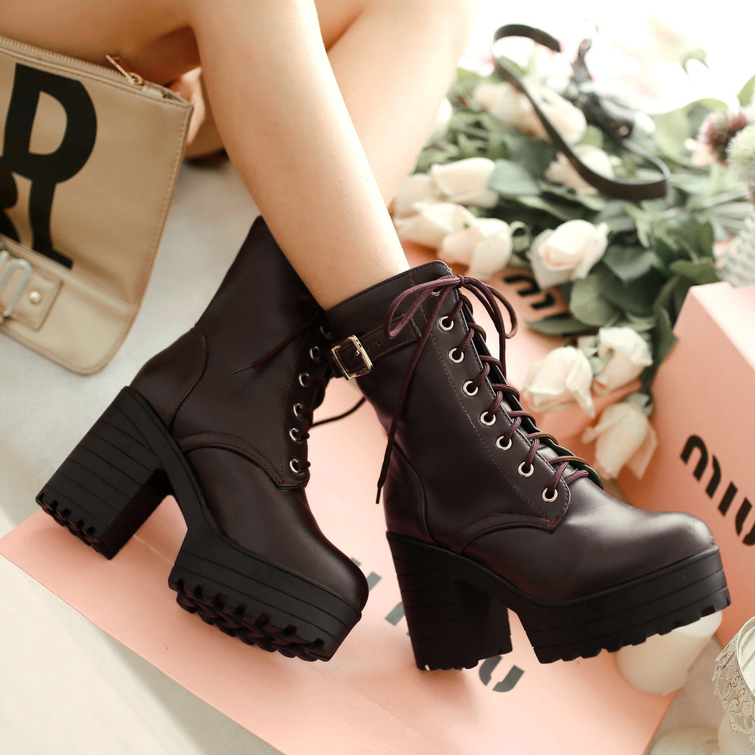 Lace Up High Heel Boots
