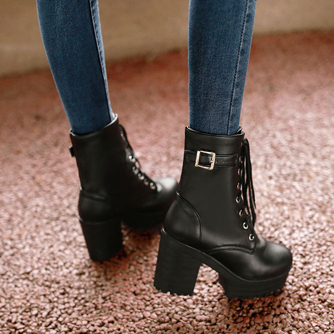 Lace Up High Heel Boots