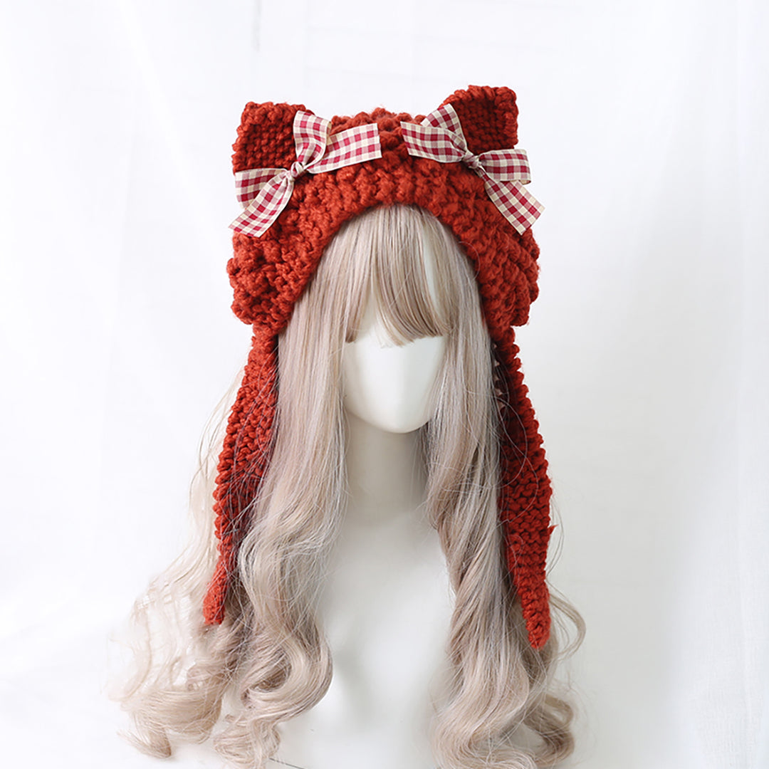 Cat Ear Bowknot Knitted Hat