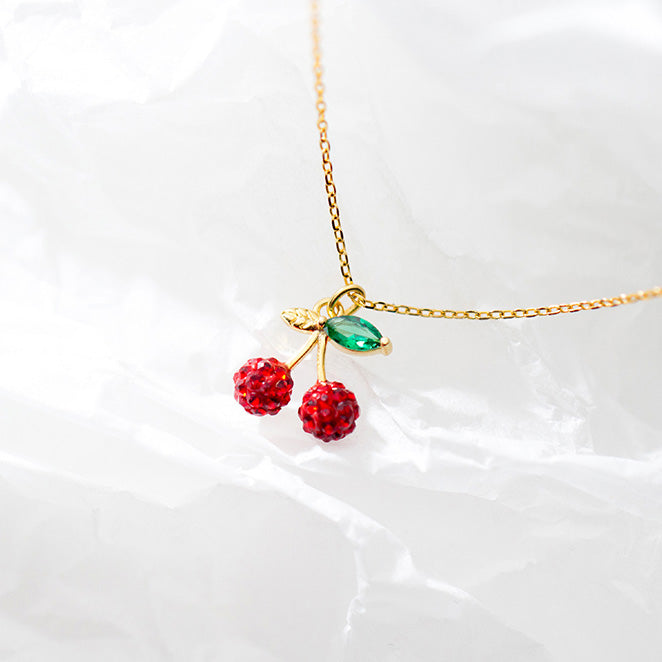 Sweet Red Cherry Pendant Silver Necklace