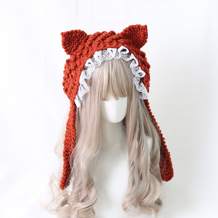 Cat Ear Bowknot Knitted Hat