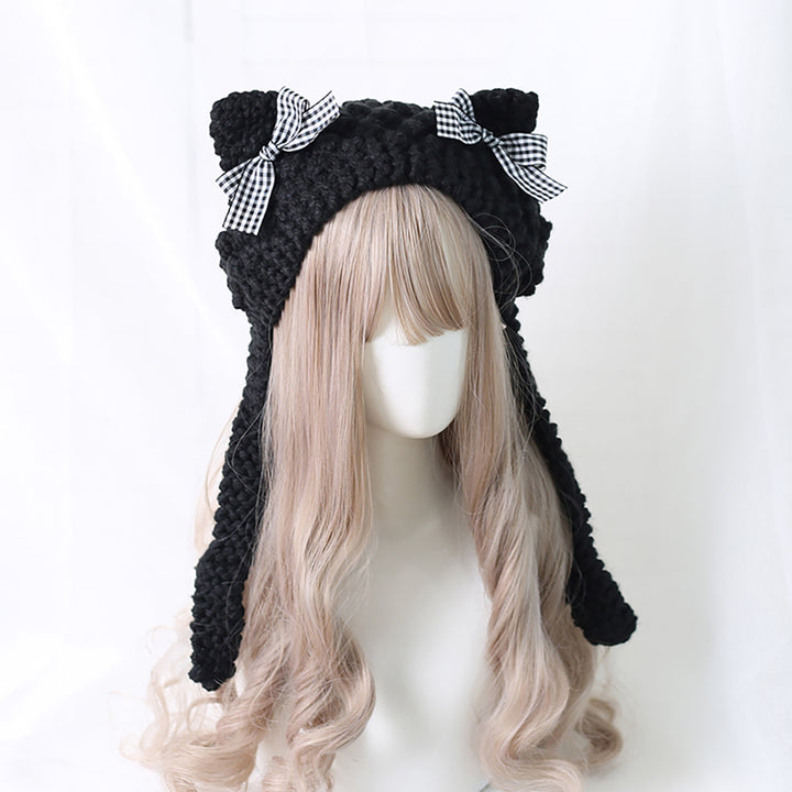 Cat Ear Bowknot Knitted Hat