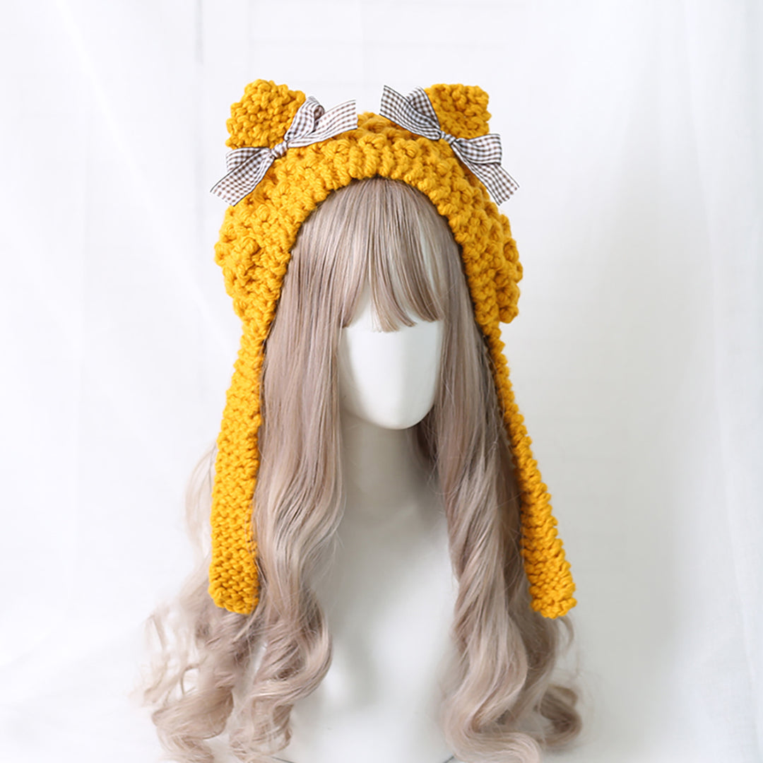 Cat Ear Bowknot Knitted Hat