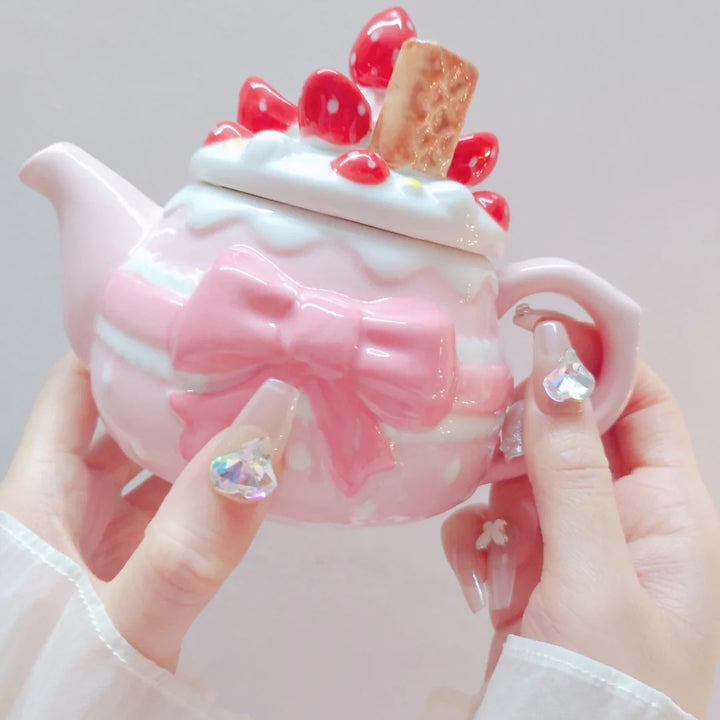 Cute Strawberry Bowknot Teapot
