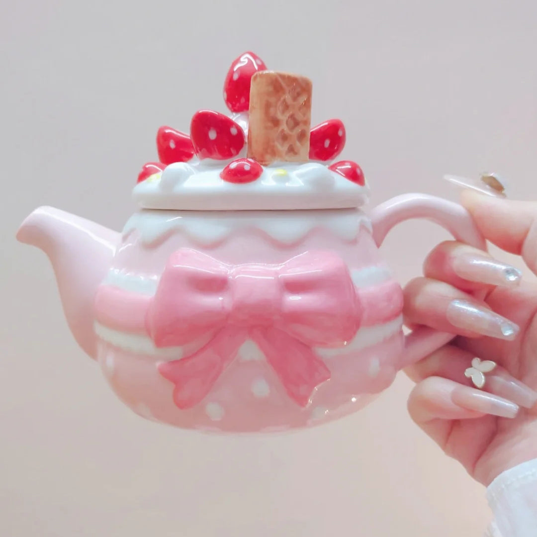 Cute Strawberry Bowknot Teapot