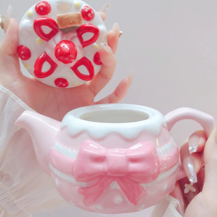 Cute Strawberry Bowknot Teapot