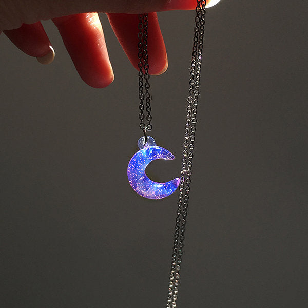 Moon Glass Necklace - Purple - Blue