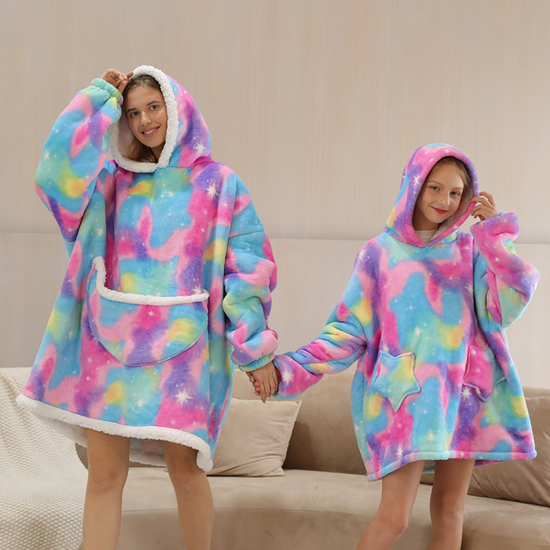 Purple Starry Oversize Fluffy Fleece Pajamas Hoodies