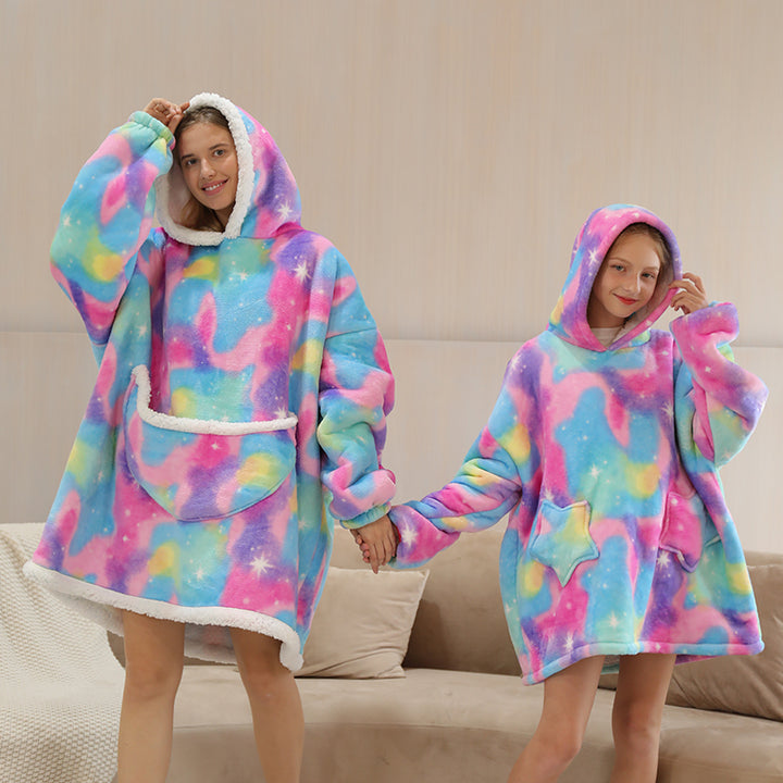 Purple Starry Oversize Fluffy Fleece Pajamas Hoodies