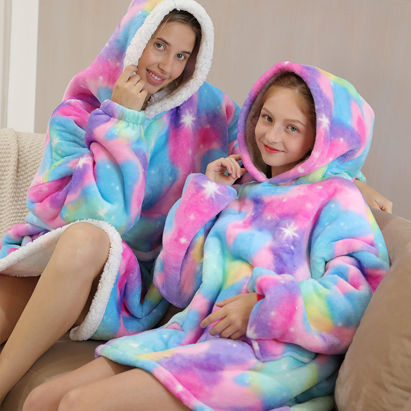 Purple Starry Oversize Fluffy Fleece Pajamas Hoodies