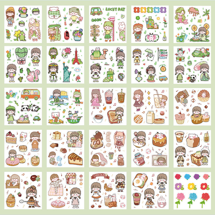 100pcs /Set Cartoon Girl Stickers