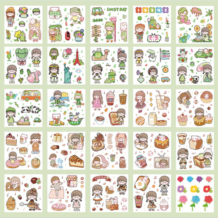100pcs /Set Cartoon Girl Stickers