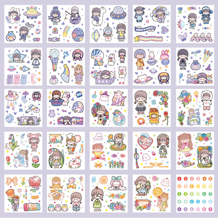 100pcs /Set Cartoon Girl Stickers