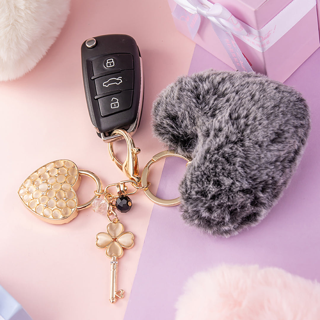 Chic Furry Heart Locket Keychain