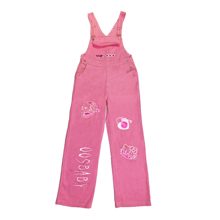Retro Punk Kitty Print Oversize Overalls