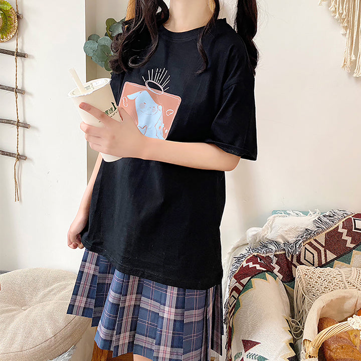 Japanese Rabbit Print Summer T-shirt
