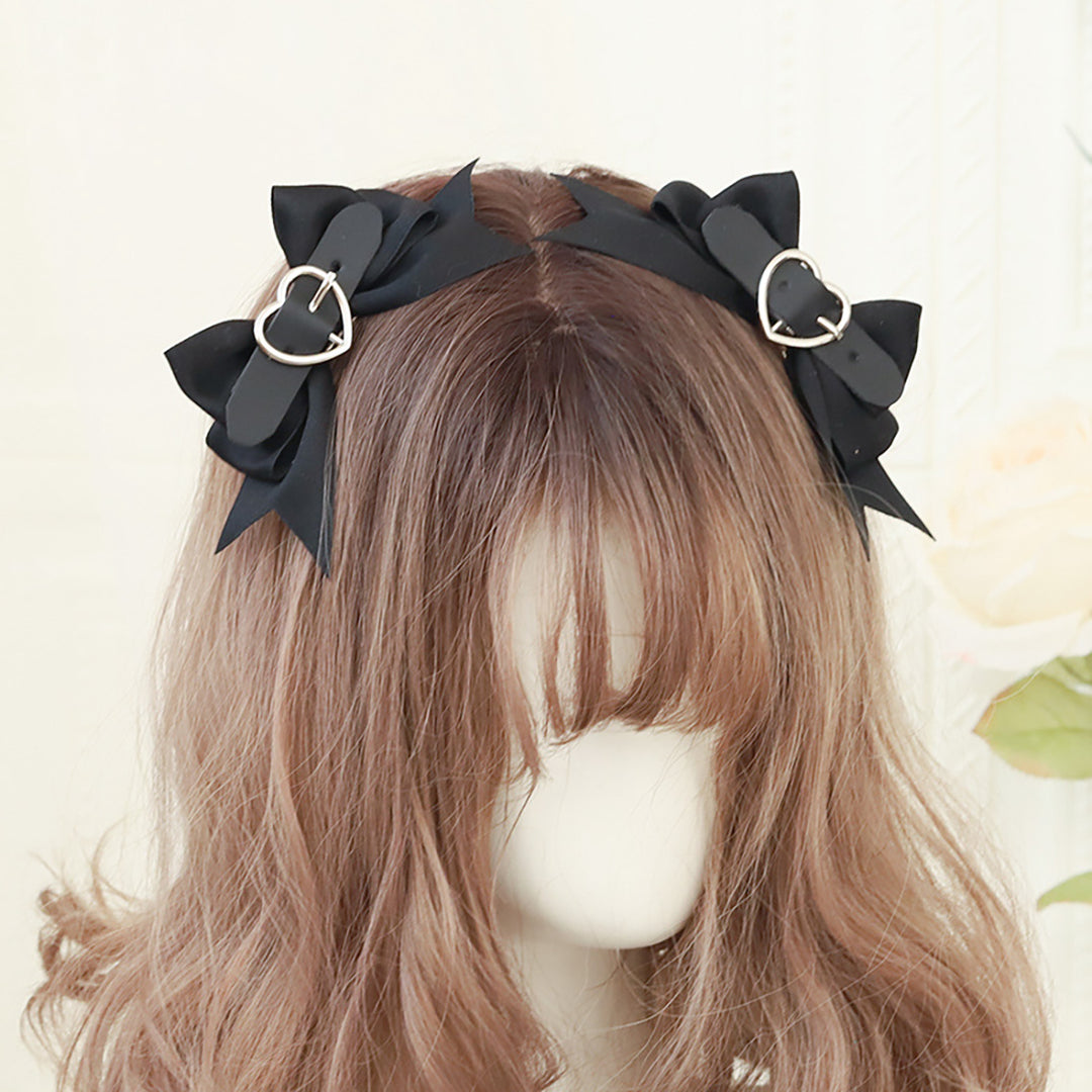 Heart Lock Black Ribbon Hair Bow