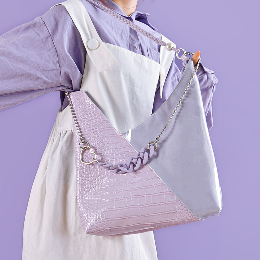 Purple Color Block Chain Shoulder Bag