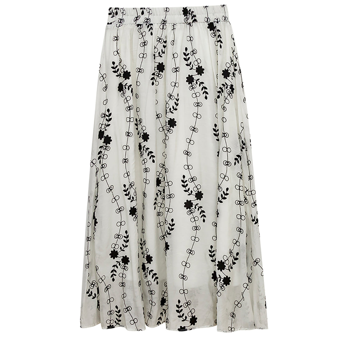 Vintage Floral Embroidery High Waist Skirt