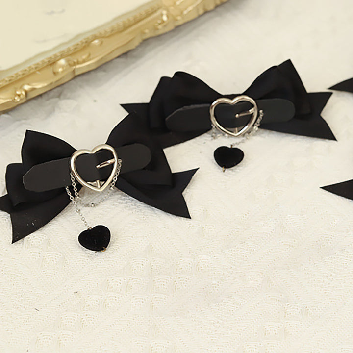 Heart Lock Black Ribbon Hair Bow