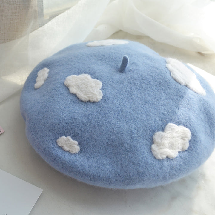 Clouds Fuzzy Beret Hat