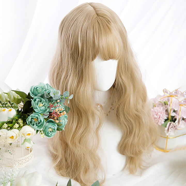 Blonde Air Bangs Wavy Long Wig