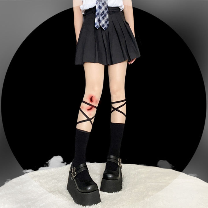 Chic Goth Cross Strap Knee Socks