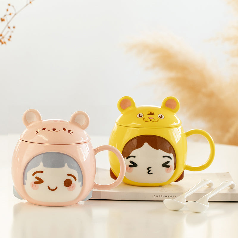 Cute Girl Ceramic Mug With Lid