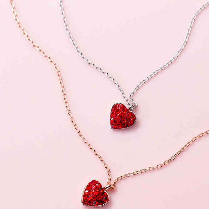 Red Heart Crystal Pendant Silver Necklace